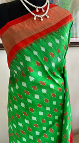 JAYINI- LEAF GREEN PATOLA SILK WITH RED AND GOLD ZARI AANCHAL