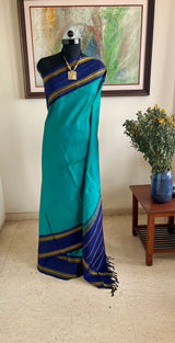 NAIRITI – TEAL KORVAI KANJIVARAM WITH NAVY CONTRAST