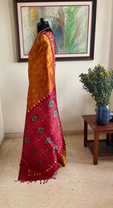 KHUSHALI – OCHRE PATOLA WITH RICH MAROON CONTRAST