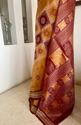KALABATI — MUSTARD GOLD PATLI BOMKAI WITH MAROON CONTRAST
