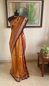 KALABATI — MUSTARD GOLD PATLI BOMKAI WITH MAROON CONTRAST