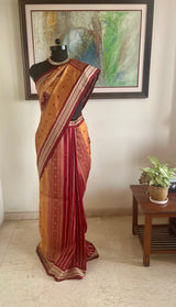 KALABATI — MUSTARD GOLD PATLI BOMKAI WITH MAROON CONTRAST