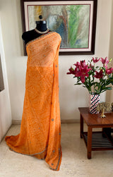 PRASHI- VIBRANT ORANGE BANDHANI GEORGETTE WITH EMBROIDERY AND SEQUINS
