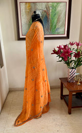 PRASHI- VIBRANT ORANGE BANDHANI GEORGETTE WITH EMBROIDERY AND SEQUINS
