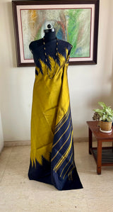 AATHIRAI – GREENISH GOLD KANJIVARAM WITH BLACK TEMPLE MOTIFS