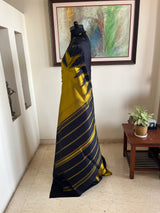 AATHIRAI – GREENISH GOLD KANJIVARAM WITH BLACK TEMPLE MOTIFS