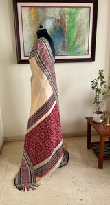 PRABHAVI - CREAM PURE TUSSAR SILK SAREE WITH FLORAL PALLU