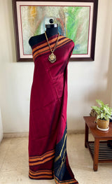 AVANIKA — MAROON NARAYANPET SILK WITH A CLASSIC BLACK BORDER