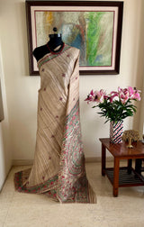 SANJITA- HAND-PAINTED MADHUBANI TUSSAR IN RUST, BLACK, AND GREEN