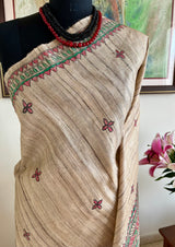 SANJITA- HAND-PAINTED MADHUBANI TUSSAR IN RUST, BLACK, AND GREEN