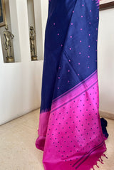 GOWRIYA - BLUE KANJIVARAM WITH PINK BORDER AND AANCHAL