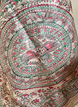 SANJITA- HAND-PAINTED MADHUBANI TUSSAR IN RUST, BLACK, AND GREEN