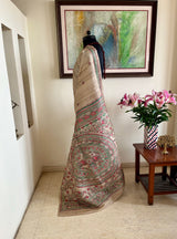 SANJITA- HAND-PAINTED MADHUBANI TUSSAR IN RUST, BLACK, AND GREEN