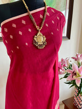 PIYUSHA- RUBY RED MUL COTTON WITH DIAMOND JAMDANI AANCHAL