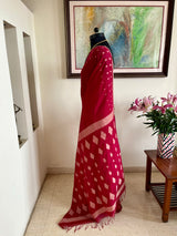 PIYUSHA- RUBY RED MUL COTTON WITH DIAMOND JAMDANI AANCHAL