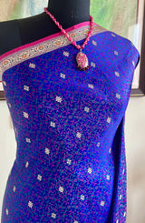 RANIYA – BLUE TANCHOI BANARASI WITH LAYERED FLORAL WEAVES