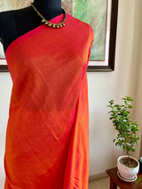 TAPATI- BURNT ORANGE ZARI LINEN SAREE WITH STRIPED AANCHAL