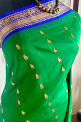 ROCHISHA – GREEN KANJIVARAM WITH PURPLE TEMPLE MOTIF BORDER