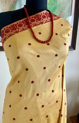 RINIKI — CREAM ASSAM SILK WITH MAROON FLORAL GOS MOTIFS