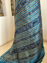 NILOTAMA – LIGHT BEIGE KHANDUA WITH BLUE IKKAT AANCHAL