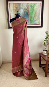 ANUCHITRA – SHOT COLOURED GUJARATI SAREE WITH WOVEN PEACOCK MOTIFS