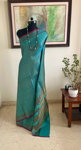 DILRUBA – BLUE TANCHOI WITH FLORAL MOTIFS AND PAISLEY AANCHAL