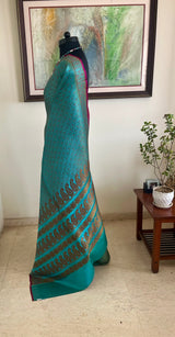 DILRUBA – BLUE TANCHOI WITH FLORAL MOTIFS AND PAISLEY AANCHAL