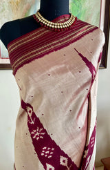 SURONIKA- PEACH OFFWHITE AND BROWN POCHAMPALLY PATLI SAREE