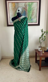 KUNALIKA - GREEN ASSAM SILK WITH PINK FLORAL WEAVES