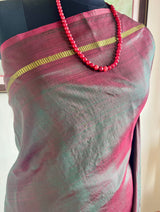 KUHU — SHOT GREEN & MAROON KANJIVARAM SILK WITH ZARI STRIPES