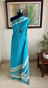 RUHI — STRIPED TURQUOISE KANJIVARAM WITH PAISLEY & FLORAL DETAILS