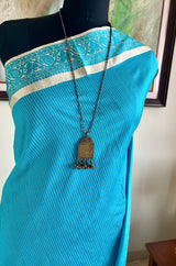 RUHI — STRIPED TURQUOISE KANJIVARAM WITH PAISLEY & FLORAL DETAILS
