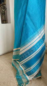 RUHI — STRIPED TURQUOISE KANJIVARAM WITH PAISLEY & FLORAL DETAILS