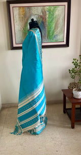 RUHI — STRIPED TURQUOISE KANJIVARAM WITH PAISLEY & FLORAL DETAILS
