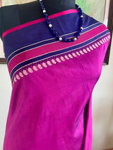 RAHI — MAGENTA KANJIVARAM WITH CONTRAST NAVY FLORAL BORDERS