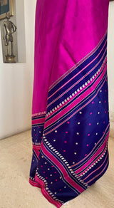 RAHI — MAGENTA KANJIVARAM WITH CONTRAST NAVY FLORAL BORDERS