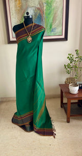 SHARADI — GREEN STRIPED KANJIVARAM WITH THAZHAMPU AANCHAL