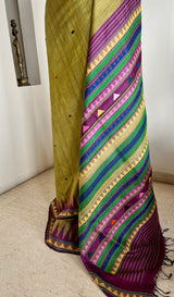 MIDHAANITA- GREEN GOPALPUR TUSSAR WITH DONGRIA MOTIFS