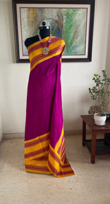 SARASI — MAGENTA KORVAI KANJIVARAM WITH YELLOW FLORAL BORDERS
