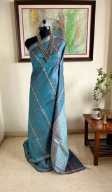 NIRJARA - BLUE GOPALPUR TUSSAR WITH JAALA WEAVE