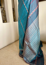 NIRJARA - BLUE GOPALPUR TUSSAR WITH JAALA WEAVE