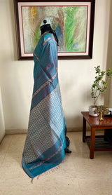 NIRJARA - BLUE GOPALPUR TUSSAR WITH JAALA WEAVE