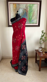 SINDHURI - RED DOUBLE IKKAT BAGHAMBARI COTTON SAREE