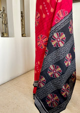 SINDHURI - RED DOUBLE IKKAT BAGHAMBARI COTTON SAREE