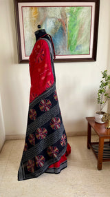 SINDHURI - RED DOUBLE IKKAT BAGHAMBARI COTTON SAREE