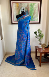 RUJAL- RAJKOT PATOLA IN BLUE WITH LARGE PAISLEY MOTIFS