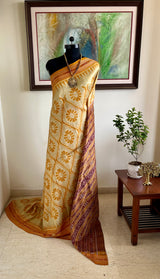 NANDANA – BEIGE BAGHAMBARI KHANDUA WITH BANDHA AND RUDRAKSHA BORDER