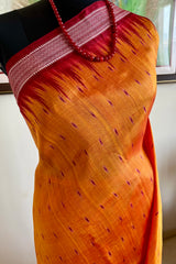 SMERA – BURNT ORANGE KHANDUA SILK WITH BANDHA FLORAL AANCHAL