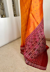 SMERA – BURNT ORANGE KHANDUA SILK WITH BANDHA FLORAL AANCHAL