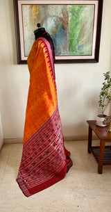 SMERA – BURNT ORANGE KHANDUA SILK WITH BANDHA FLORAL AANCHAL